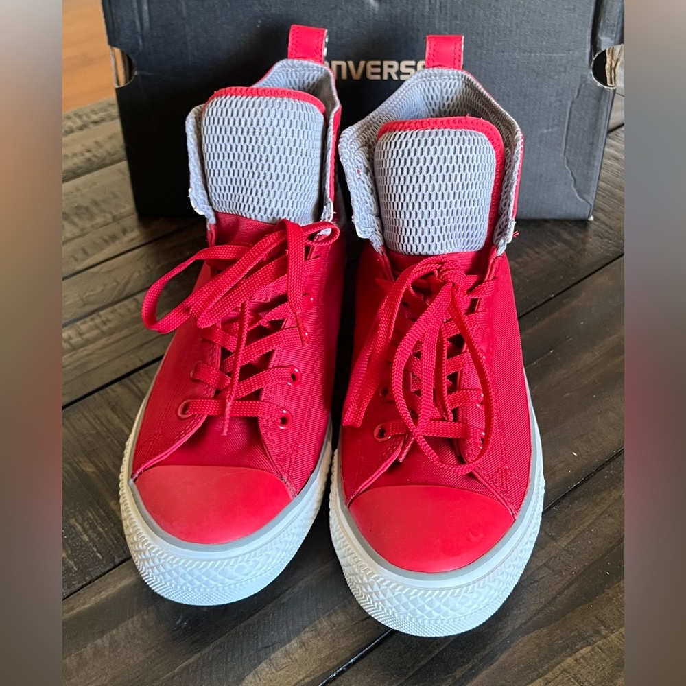 Converse Red and Gray High-Top Sneakers
